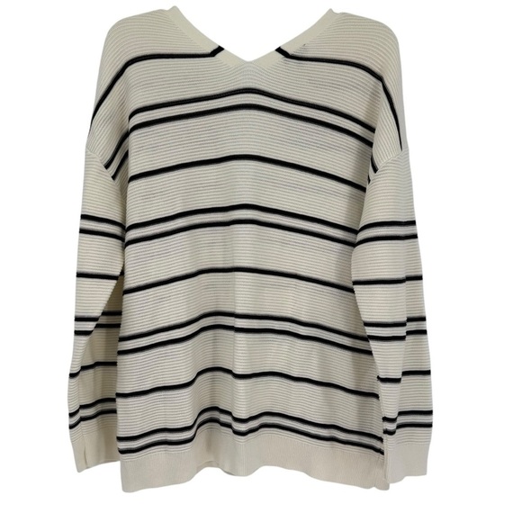 Talbots Women’s Size XL Cream Black Stripe Pullover Long Sleeve Tunic Sweater - Picture 2 of 11